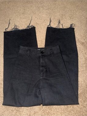 Black Zara Raw Hem Wide-Leg Jeans